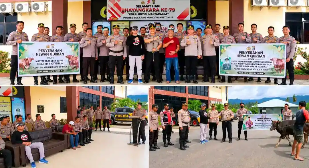 Penyerahan hewan qurban oleh anggota polisi di Polres Bangkalan, acara keagamaan.